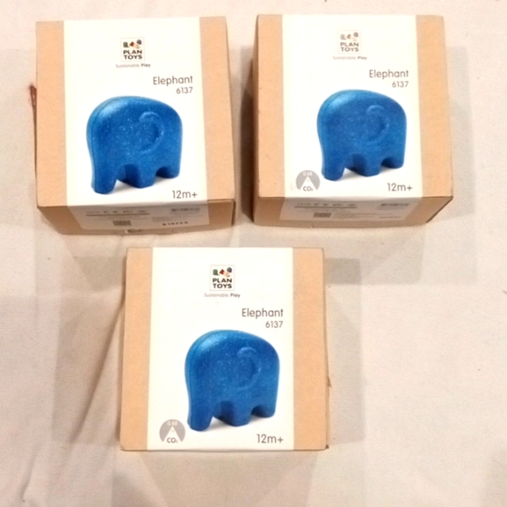 3pc Plan Toys Sustainable Elephant Toy wood #6137 age 12m+